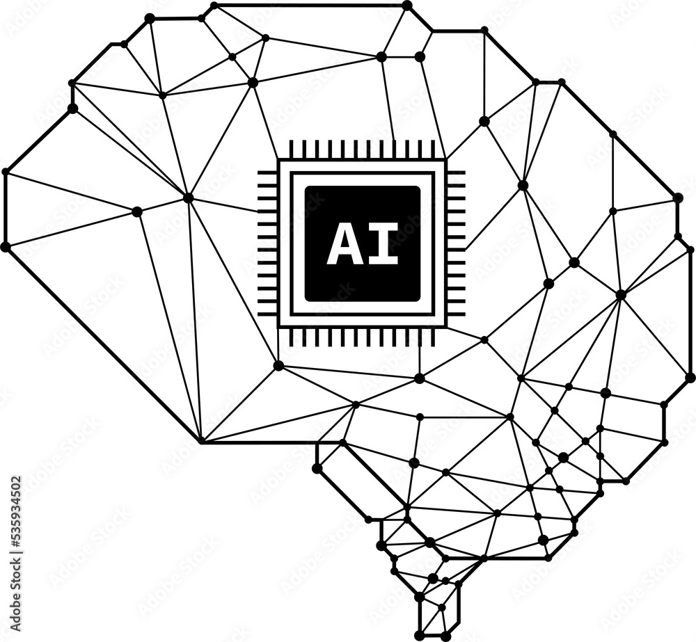 Aufkleber - in futuristic artificial intelligence design theme. Printed circuit board outline illustration for design element. Modern technology networking with ai processor