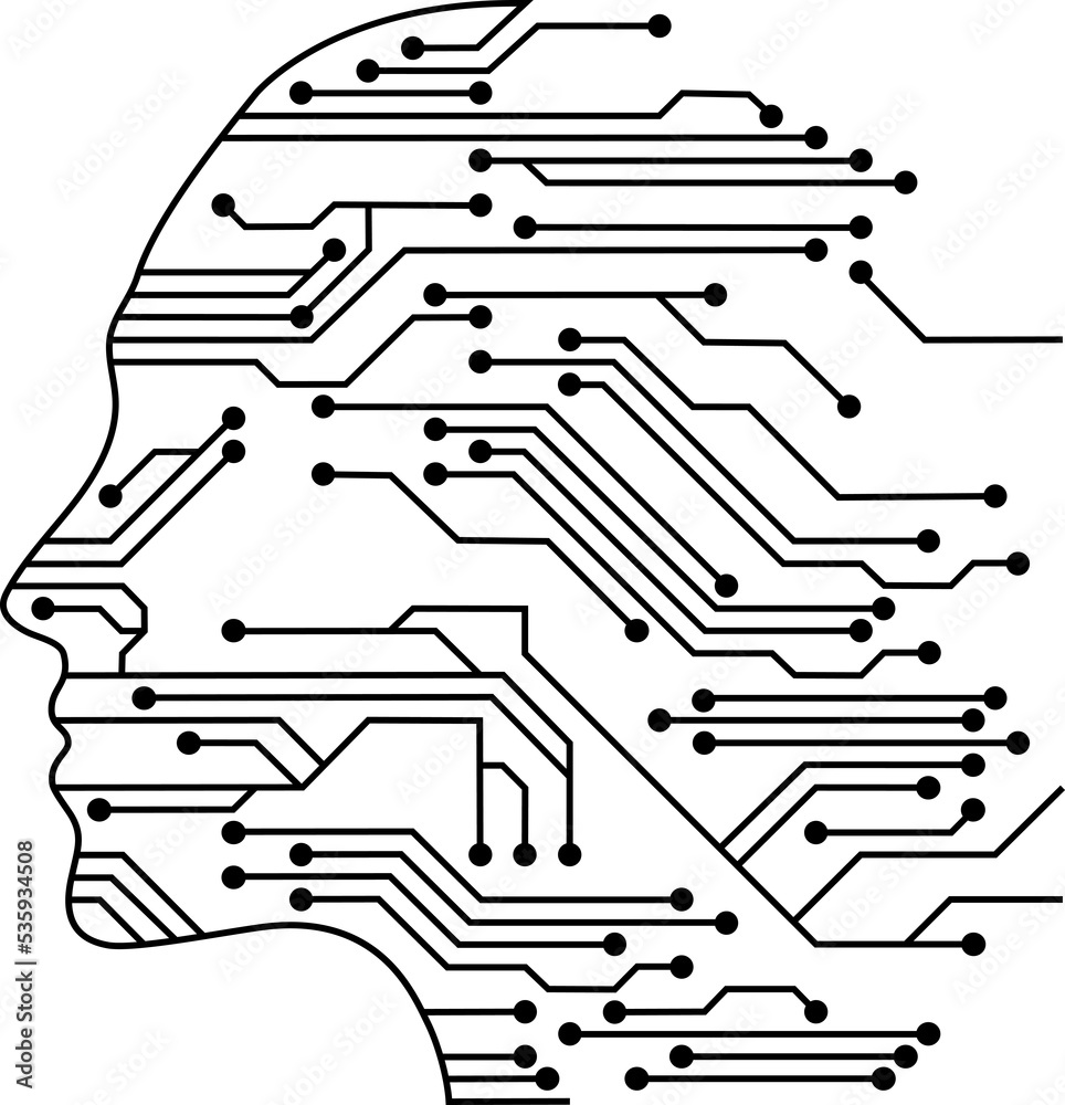 Poster - in futuristic artificial intelligence design theme. Printed circuit board outline illustration for design element