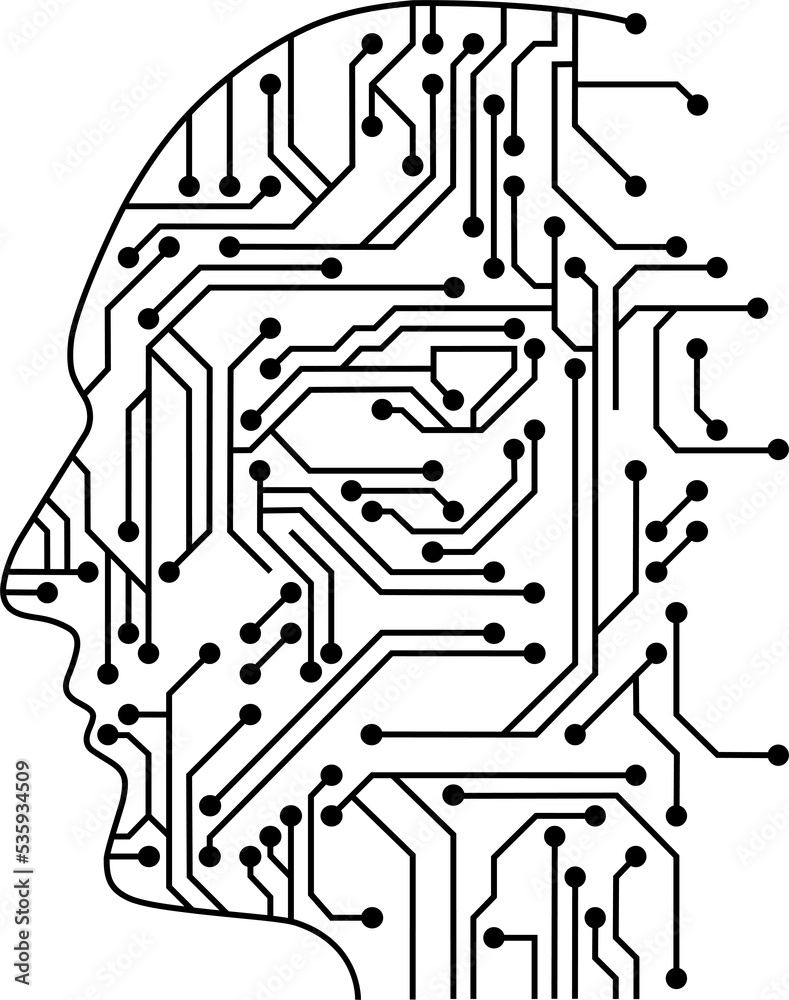 Poster - in futuristic artificial intelligence design theme. Printed circuit board outline illustration for design element