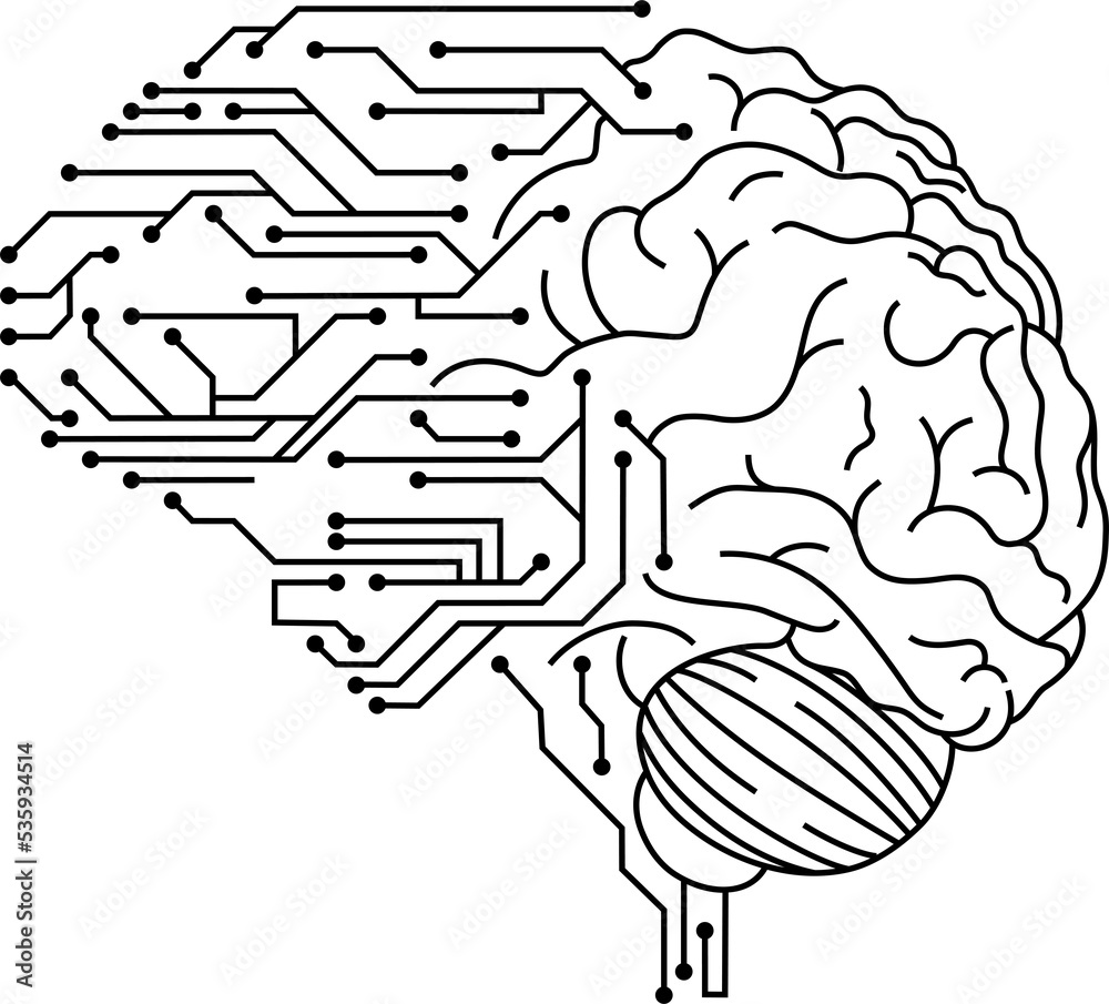 Poster - in futuristic artificial intelligence design theme. Printed circuit board outline illustration for design element