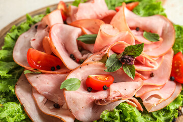 Slices of delicious ham, closeup