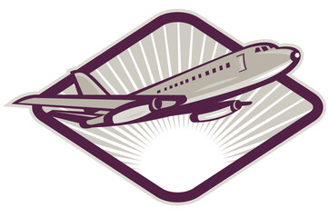 illustration of a Jumbo jet airliner taking off set inside a diamond