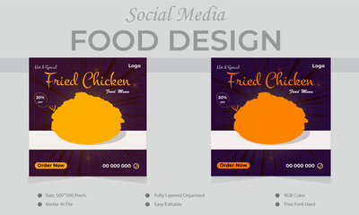 Food social media instagram post design template and vector modern design ai file format social media post of restaurant and fast food.