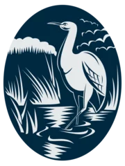 Foto op Plexiglas illustration of a Heron wading in the marsh or swamp done in retro woodcut style. © patrimonio designs