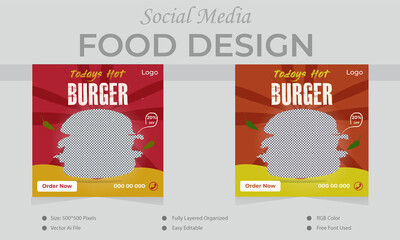social media post food  design layout , vector template for restaurant burger design. popular food design.