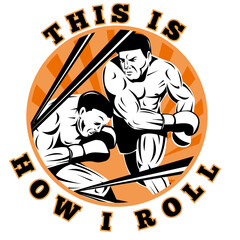 illustration of a Boxer connecting a knockout punch set inside a circle with words 