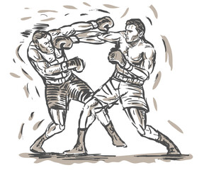 Fototapeta na wymiar hand sketched drawing of two boxers punching