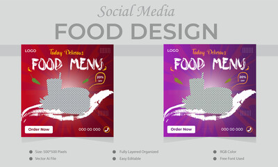 Popular Food  banner design template for social media post of restaurant and fast food.