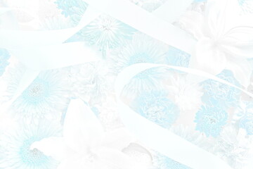 Flowers and ribbons.Blue embossed illustration. 3D illustration. 3D render