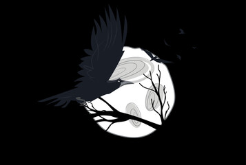 Sketch of flying raven. Hand drawn illustration converted to vector. Vector illustration