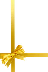Gold bow gift ribbon border vertical isolated transparent background photo PNG file