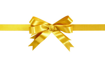 Gold bow gift ribbon horizontal banner photo transparent background isolated PNG file