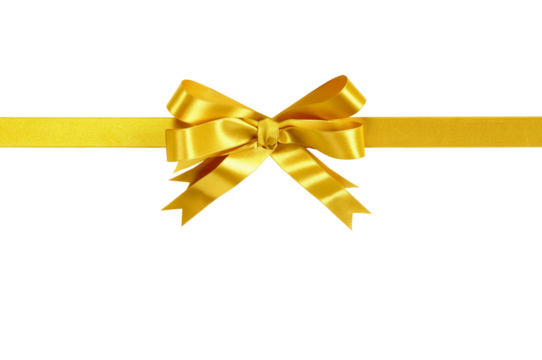 Gold bow gift ribbon photo transparent background horizontal PNG file