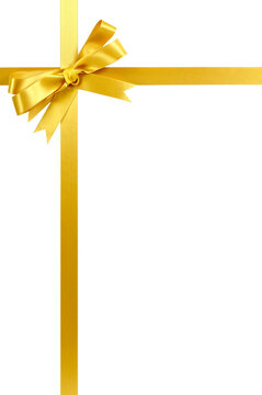 Gold bow gift ribbon photo transparent background vertical frame border PNG file