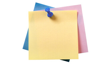Various colors sticky post it style note with pushpin square yellow isolated transparent background photo PNG file