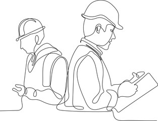 construction manager and engineer working on building site. Vector illustration
