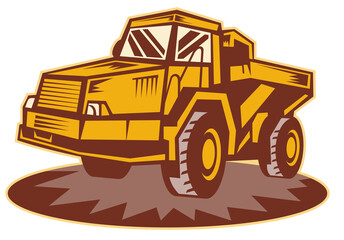 Fototapeta na wymiar illustration of a Mining dump truck done in retro style.