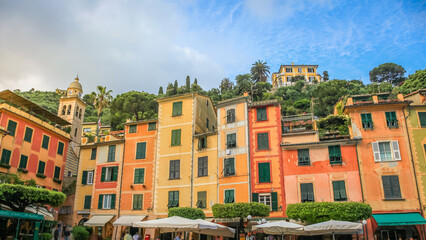 Fototapeta na wymiar Portofino with colorful houses, luxury in little bay harbor, Liguria, Italy