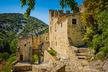 Fototapeta na wymiar View on the medieval castle at the top of the smal village of Saint Montan in the South of France (Ardeche)