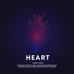 Human heart medical structure. simple line art heart Vector logotype illustration on dark background. Cardiology logo vector template suitable for organization, company, or community. EPS 10