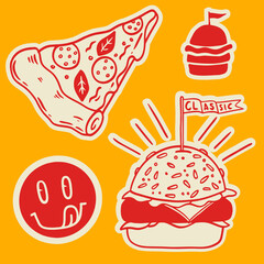 Burger and pizza hand drawn illustration. Doodle vector set.