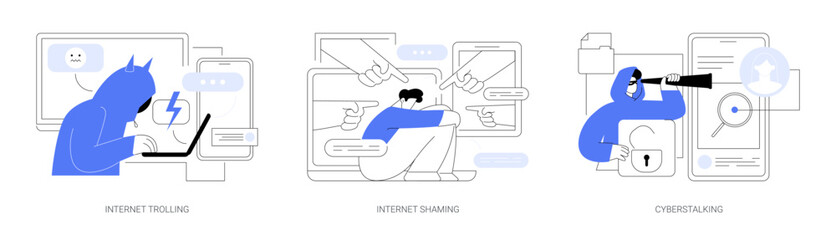 Social media aggressive behavior abstract concept vector illustrations.