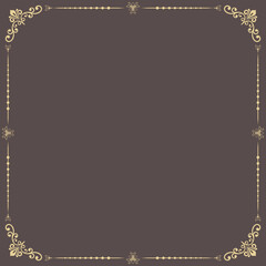 Obraz premium Classic brown and golden vector vintage square frame with arabesques and orient elements. Abstract ornament with place for text. Vintage pattern