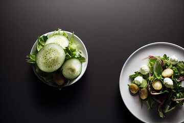 Delicious Salad and Black Copy space Background For Menu Restaurant or Recipe Text and Advisement.
