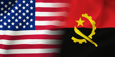 Angola,USA flag together.American,Angola waving flag