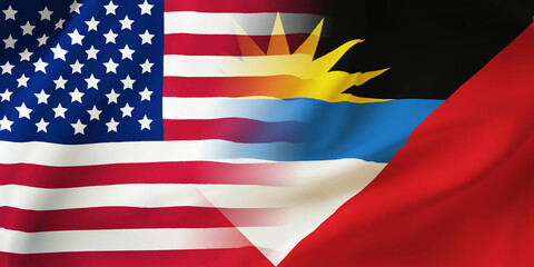 Fototapeta premium Antigua,USA flag together.American,Antigua waving flag