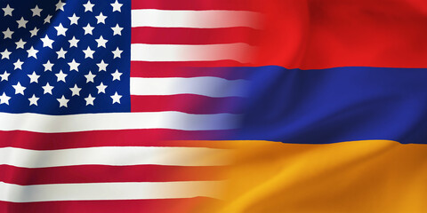 Armenia,USA flag together.American,Armenian waving flag