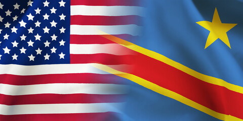 Democratic Republic of Congo,USA flag together.American,Democratic Congo waving flag