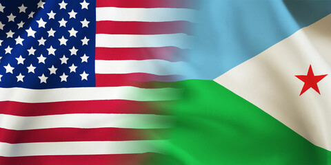 Djibouti,USA flag together.American,Djibouti waving flag