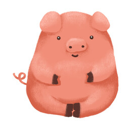 Obraz na płótnie Canvas Cute fat little baby piglet pig piggy cartoon character chalk drawing illustration