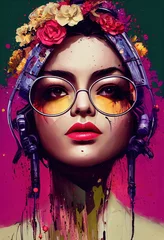 Eine fantasievolle fiktive Schönheit, eine modische Frau mit kosmetischem Make-up und modischer Brille. Kreatives schönes Mädchen. 3D-Rendering © designprojects