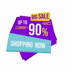 Big sale discount up to 90 percent with floating ribbon banner for promotions and offers