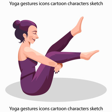 Yoga gestures icons cartoon characters sketch