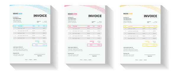 invoice Template in 4 different color for your corporate business