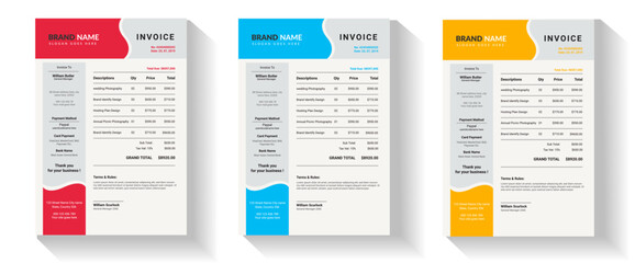  invoice Template in 4 different color for your corporate business