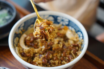 Deliciously mixed ribs and rice bowl