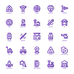 Aviation icon pack for your website, mobile, presentation, and logo design. Aviation icon basic line gradient design. Vector graphics illustration and editable stroke.