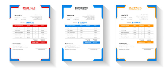  invoice Template in four different color for your corporate business