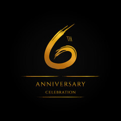 6th anniversary celebration design. hand drawn number 6 or six logo design elements template in gold color.