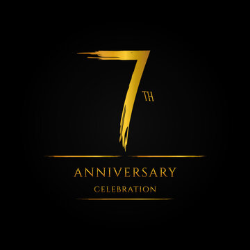 7th anniversary celebration design. hand drawn number 7 or seven logo design elements template in gold color.