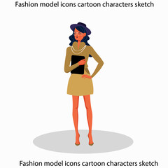 Fashion model icons cartoon characters sketch