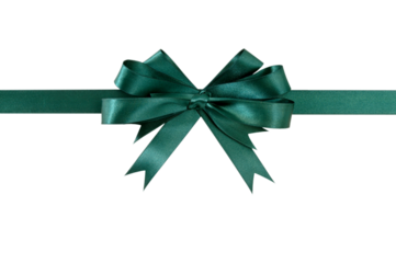 Horizontal green satin ribbon bow photo transparent background isolated PNG file