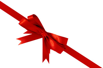 Red diagonal gift ribbon and bow photo transparent background isolated PNG file