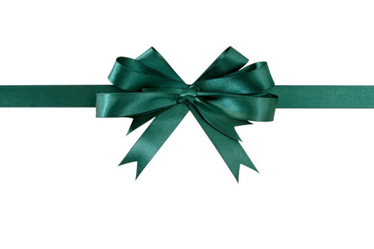 Horizontal green satin ribbon bow photo transparent background isolated PNG file