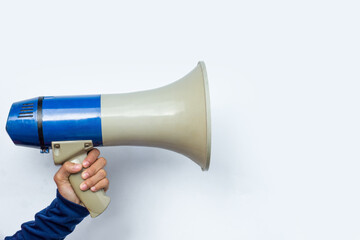 holding a megaphone on white background