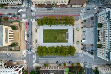 Aerial Drone View of Baltimore City Downtown City Hall Square
